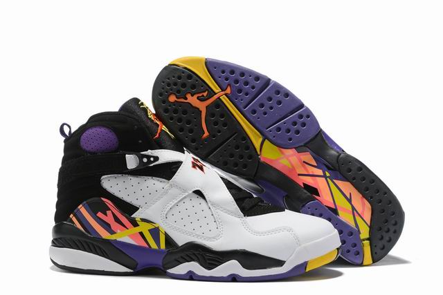 Air Jordan 8 Men's Shoes AJ8 Sneakers White Black Purple Mix-12 - Click Image to Close